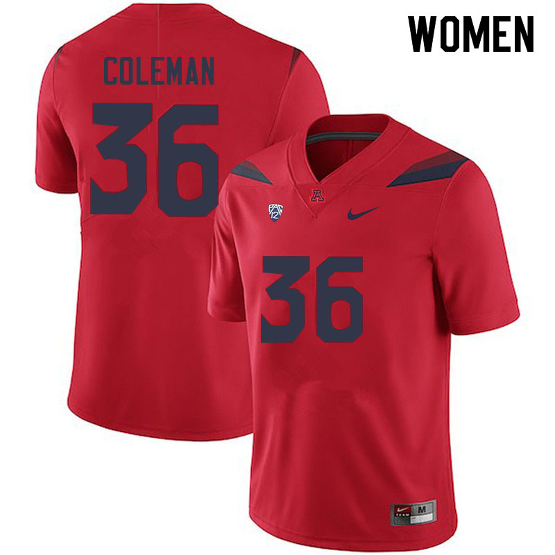Women #36 Bryce Coleman Arizona Wildcats College Football Jerseys Sale-Red - Click Image to Close